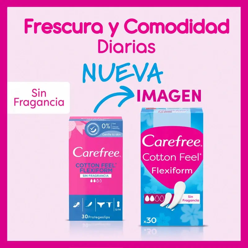 Carefree Cotton Flexiform Fragrance-Free Nonscented Absorbency Panty Liner, 30 Units
