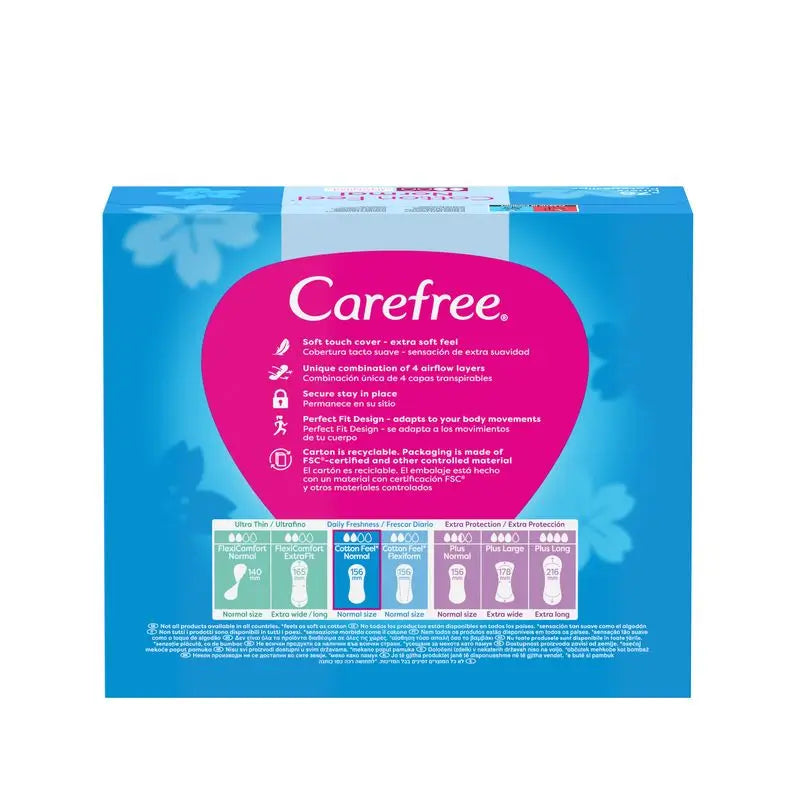 Carefree Cotton Panty Liners Fragrance Free, Breathable Cotton Panty Liner Fresh & Soft Feel, 76 pcs.