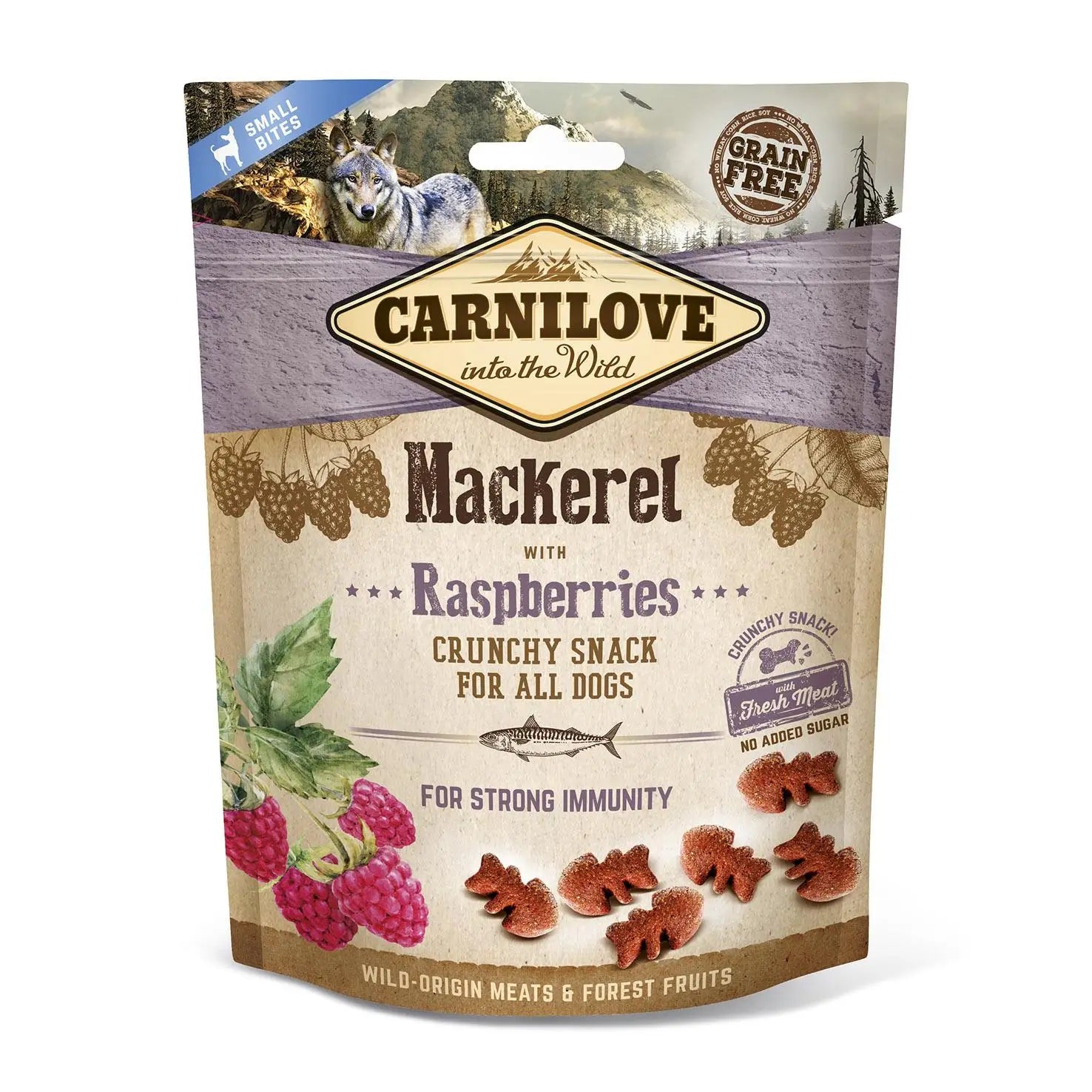 Carnilove Canine Crunchy Snack Mackerel Raspberries 6X200Gr, snack for dogs