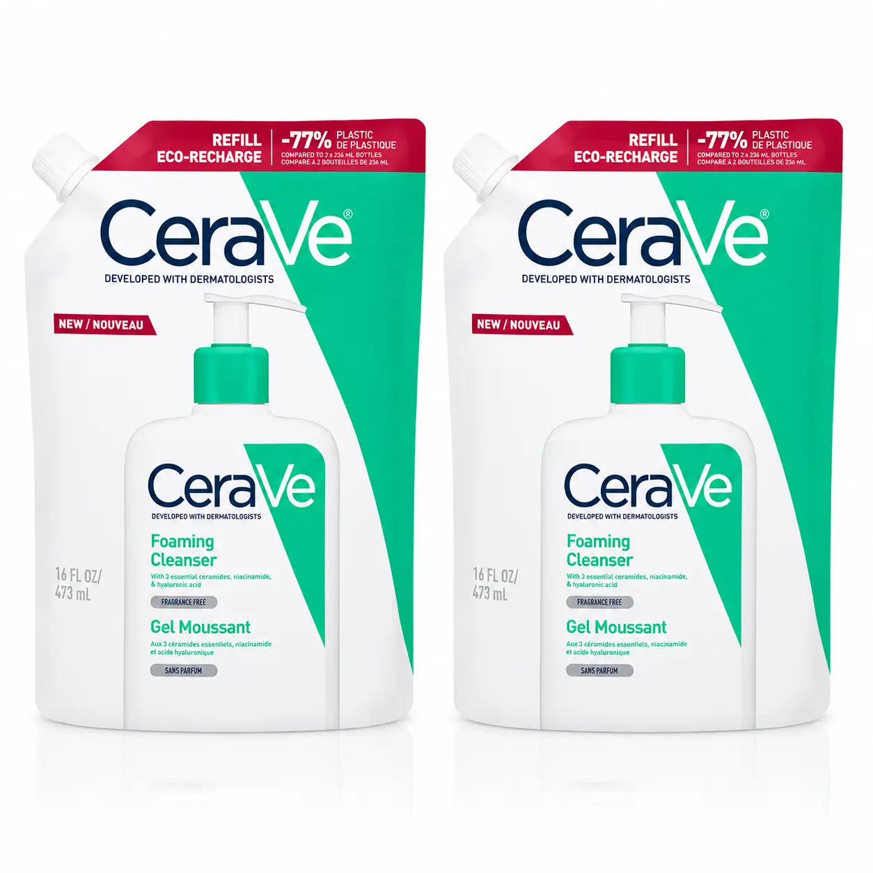 Cerave Pack Cerave Foaming Cleansing Gel Refill, 473 Ml, x2