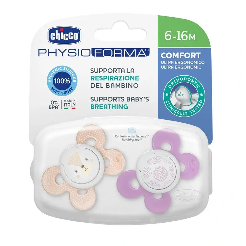 Chicco Pacifier Physio Comfort Silicone Pink 6-16M 2 pieces Assorted