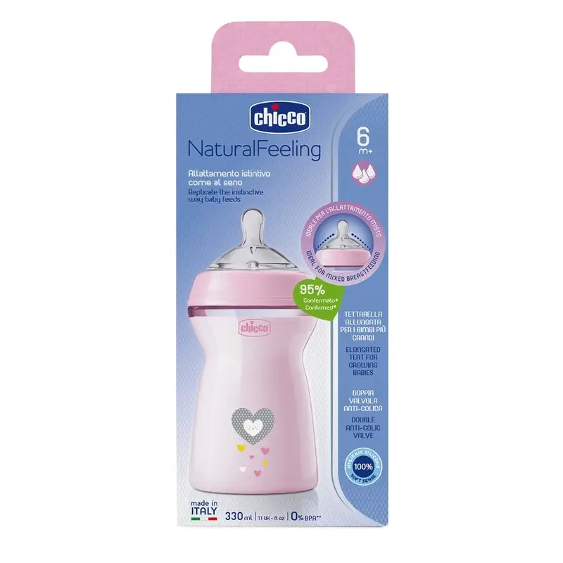 Chicco Naturalfeeling Pink Rapid Flow Feeding Bottle 330Ml 6 M+