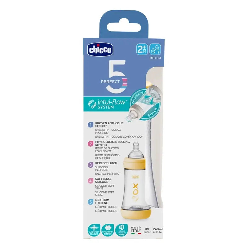 Chicco Perfect5 Neutral Baby Bottle Medium Flush 240 Ml 2M+