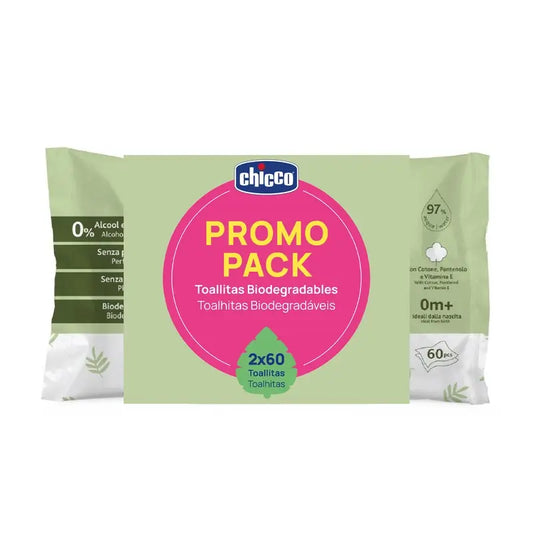 Chicco Bipack Biodegradable Cleaning Wipes 2X60 Units