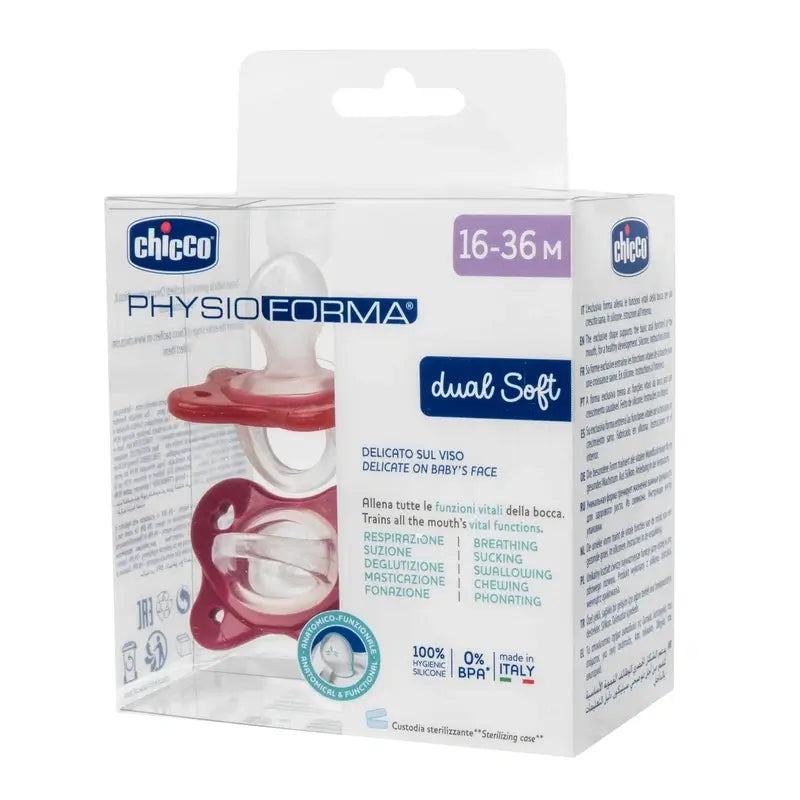 Chicco Physioforma Dual Soft Silicone Pacifier Pink 16-36M 2 Units