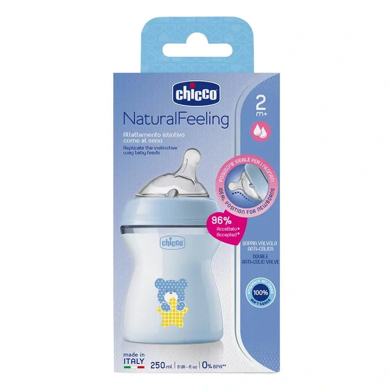 Chicco Naturalfeeling Blue Medium Flow 250Ml 2M+ Baby Bottle