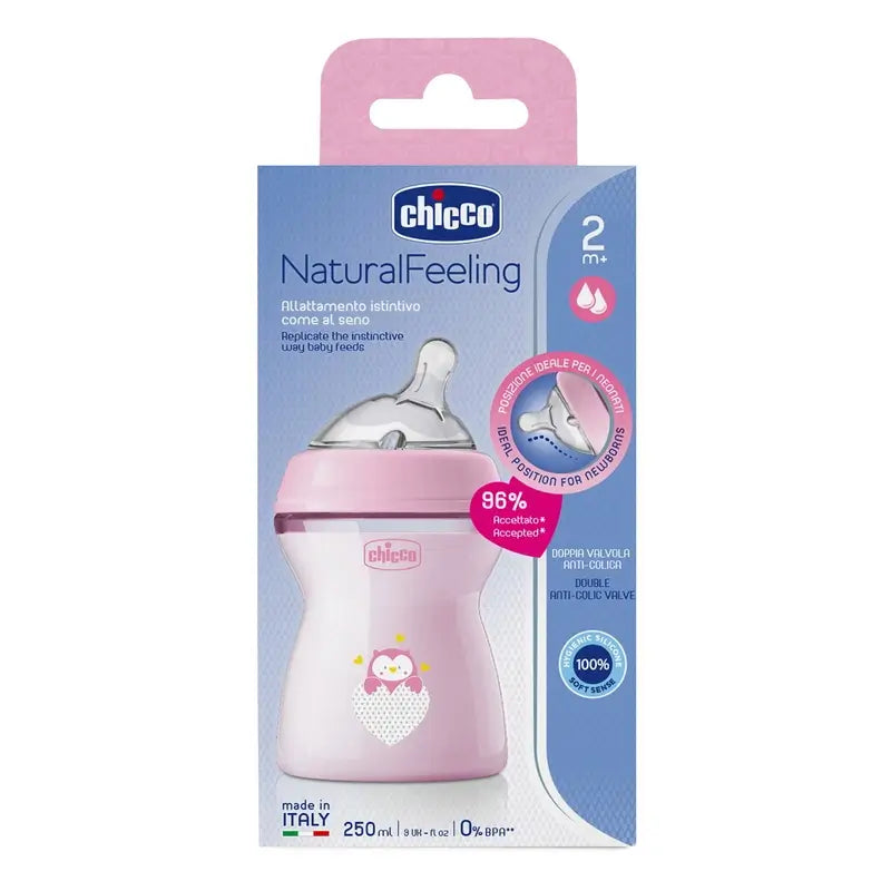 Chicco Naturalfeeling Pink Medium Flow 250Ml 2M+ Baby Bottle