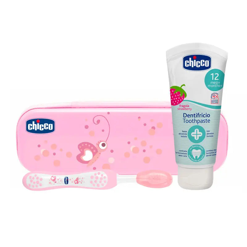 Chicco Pink Set Toothbrush and Toothpaste with Fluoride from 1 Year Old and Older