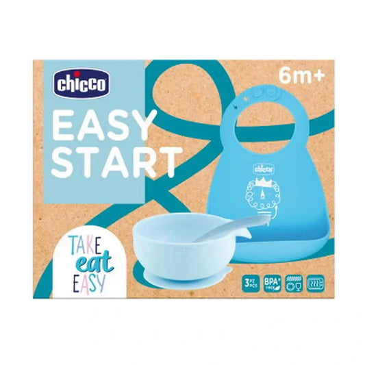 Chicco Take Eat Easy Meal Set Silicone Blue 6M+