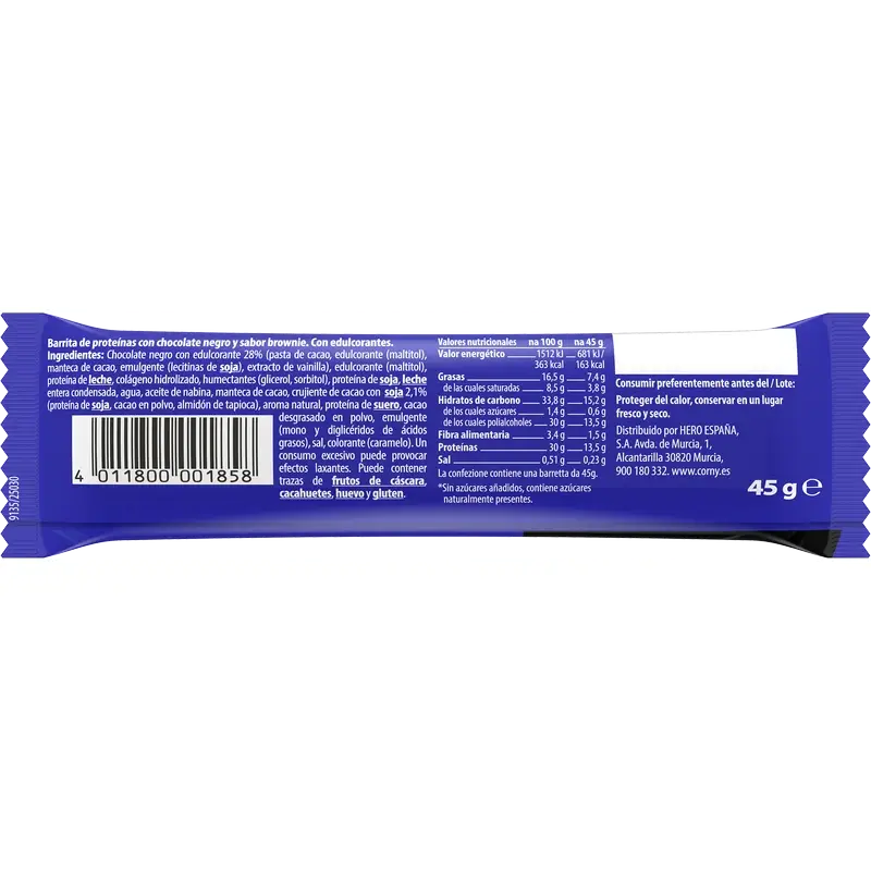 Corny Protein Soft Dark Chocolate Choco Brownie , 45 grams