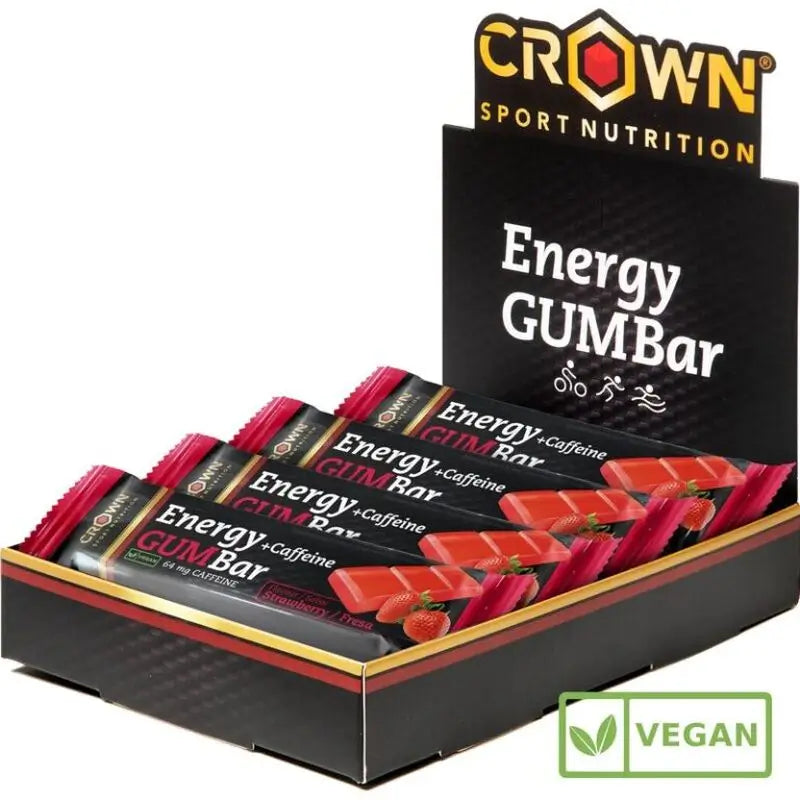 Crown Sport Nutrition Energy Gum Bar Strawberry + Caffeine , 12 x 30 grams