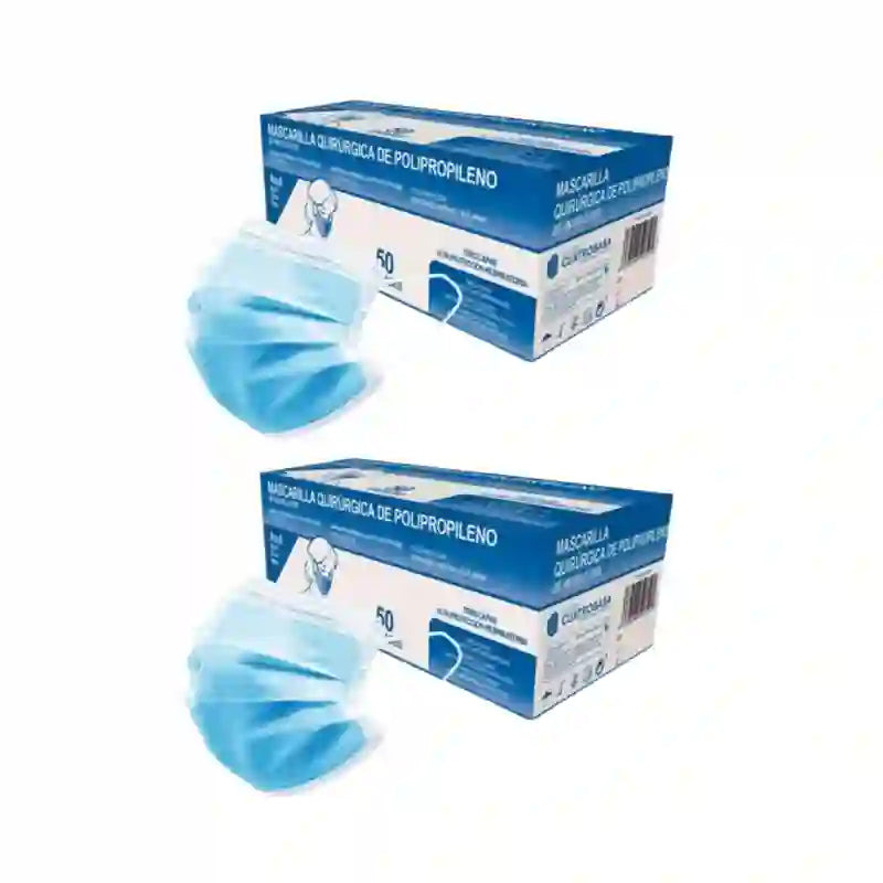 Cuatrogasa Cuatrogasa 3 Layer Blue Polypropylene Mask, 2X50 Units