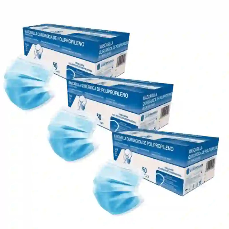 Cuatrogasa Cuatrogasa 3 Layer Blue Polypropylene Mask, 3X50 Units