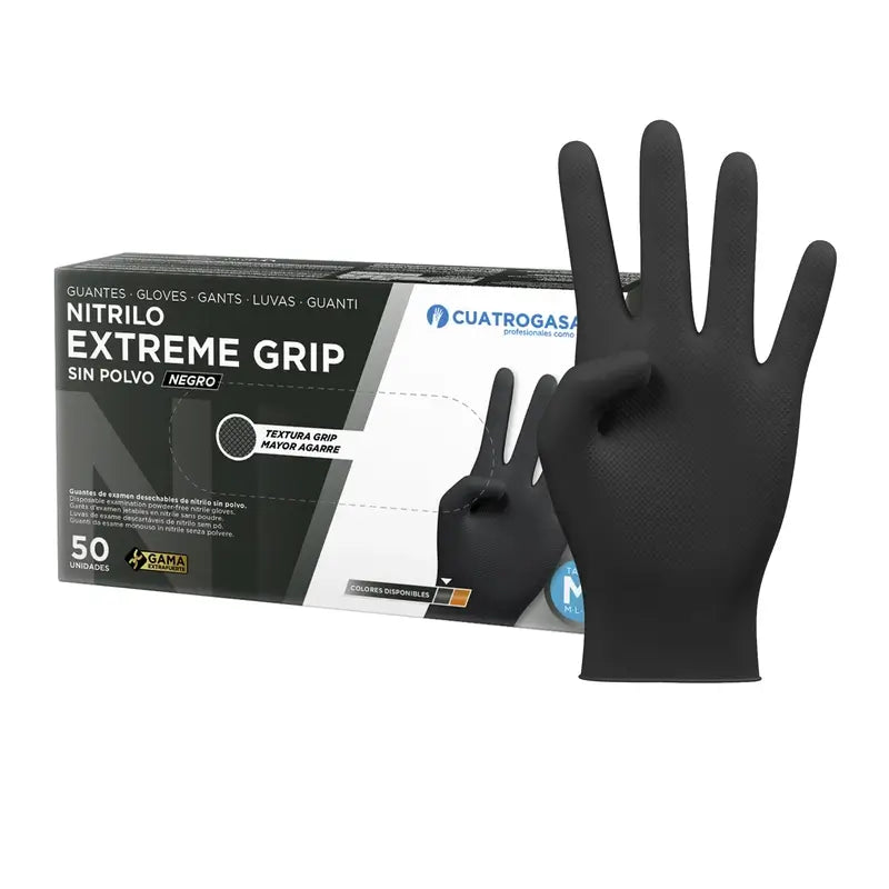 Cuatrogasa Extreme Grip Nitrile Glove Black M Black, 100 units