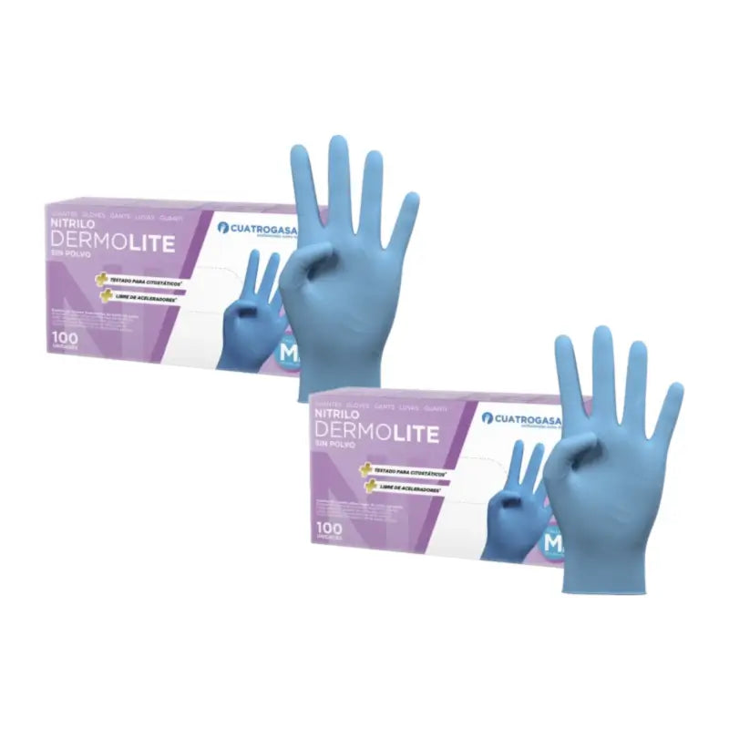 Cuatrogasa Dermolite Powder Free Nitrile Gloves Blue Size M, 2X100 Units