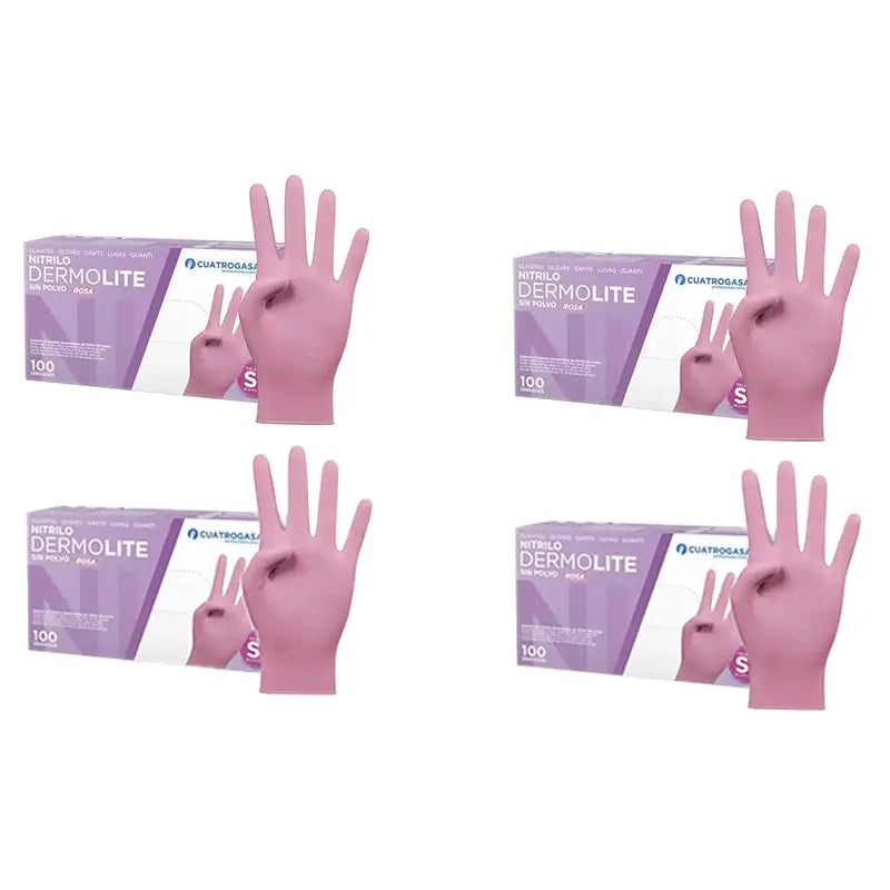 Cuatrogasa Dermolite Powder Free Nitrile Gloves Pink Size S, 4X100 Units