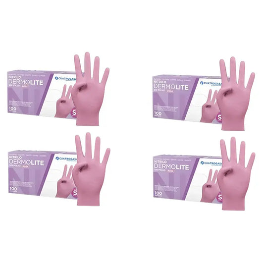 Cuatrogasa Dermolite Powder Free Nitrile Gloves Pink Size S, 4X100 Units
