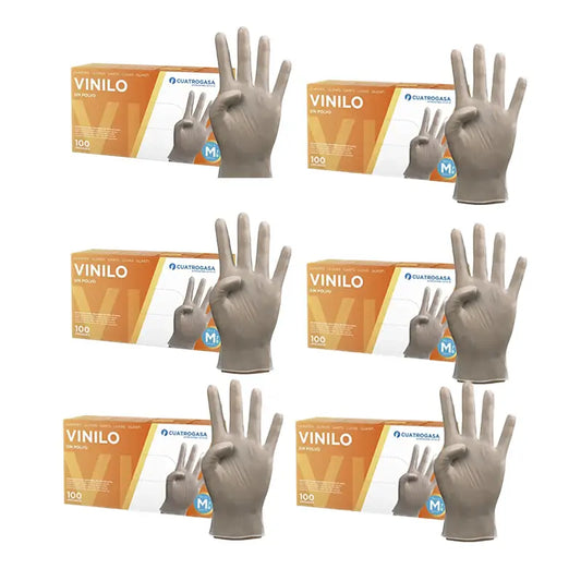 Cuatrogasa Clear Vinyl Powder Free Gloves Size M, 6X100 Units
