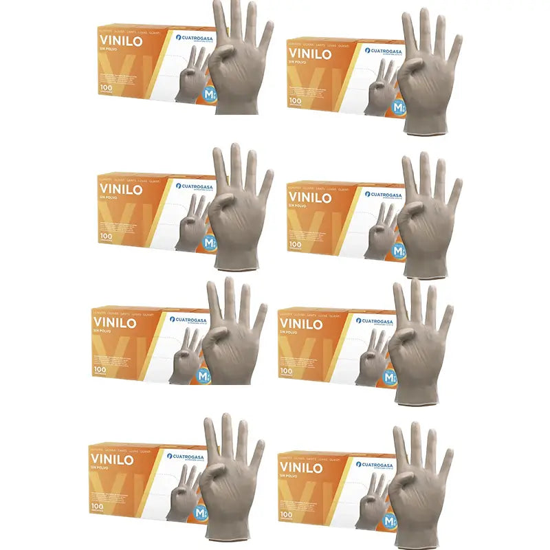 Cuatrogasa Clear Vinyl Powder Free Gloves Size M, 8X100 Units