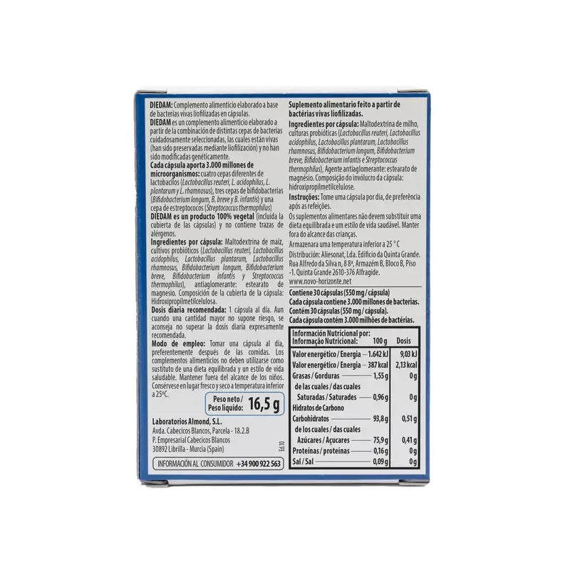 Diedam Probiotic Enteric Capsules - Lactobacillus, Bifidobacterium and Inulin
