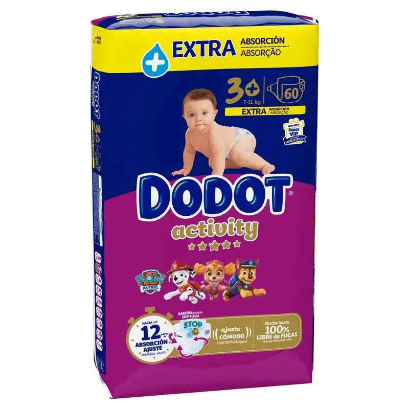 Dodot Activity Size 3 Extra Jumbo (7-11Kg), 60 Nappies