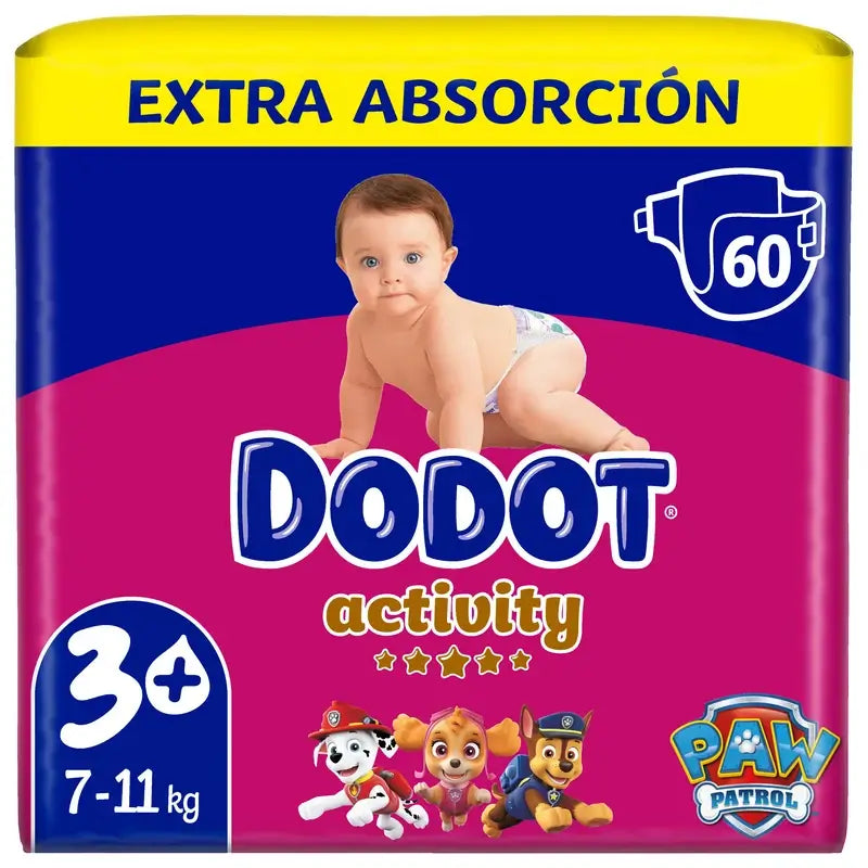 Dodot Activity Size 3 Extra Jumbo (7-11Kg), 60 Nappies