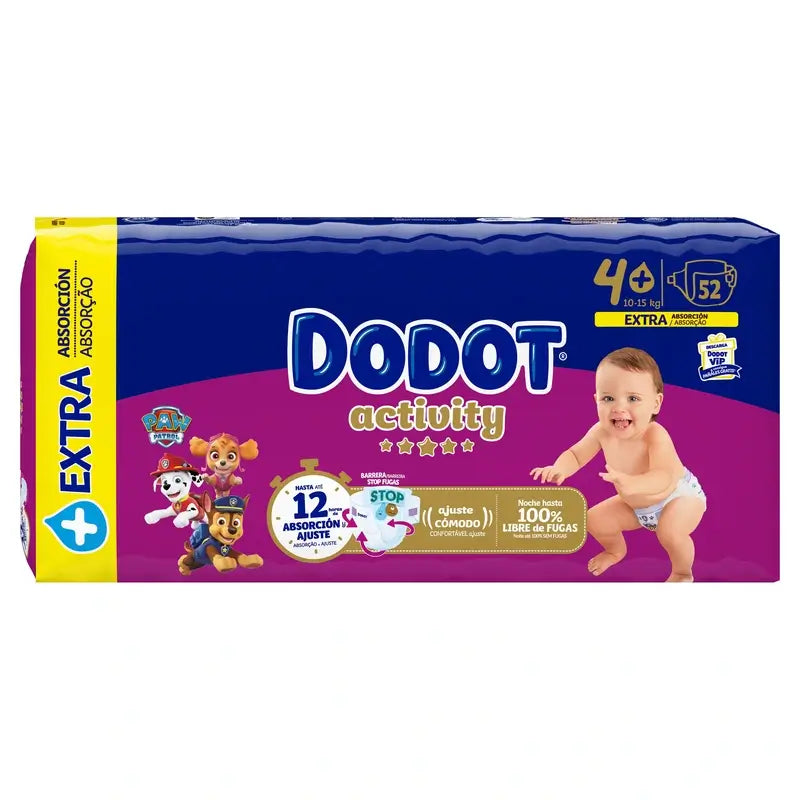 Dodot Activity Size 4+ Extra Jumbo (10-15Kg), 52 Nappies