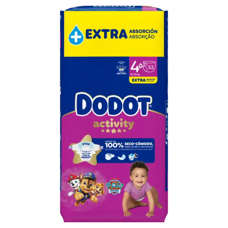 Dodot Activity Size 4+ Extra Jumbo (10-15Kg), 52 Nappies