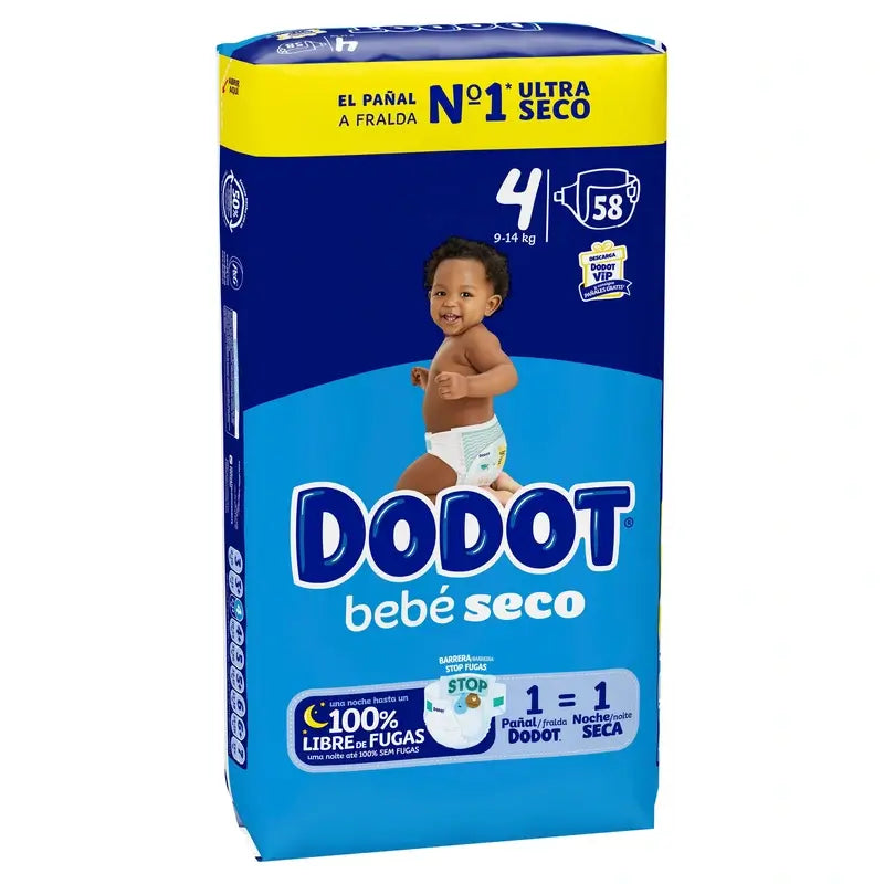 Dodot Baby Dry Size 4 (9-14 Kg), 58 Nappies