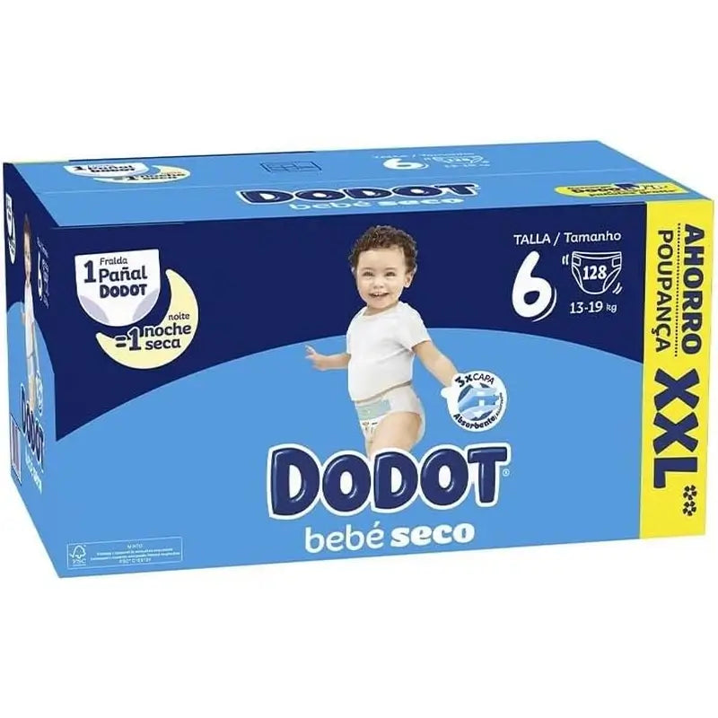 Dodot Baby-Dry Nappies Size 6, 13Kg-18Kg, 128 nappies