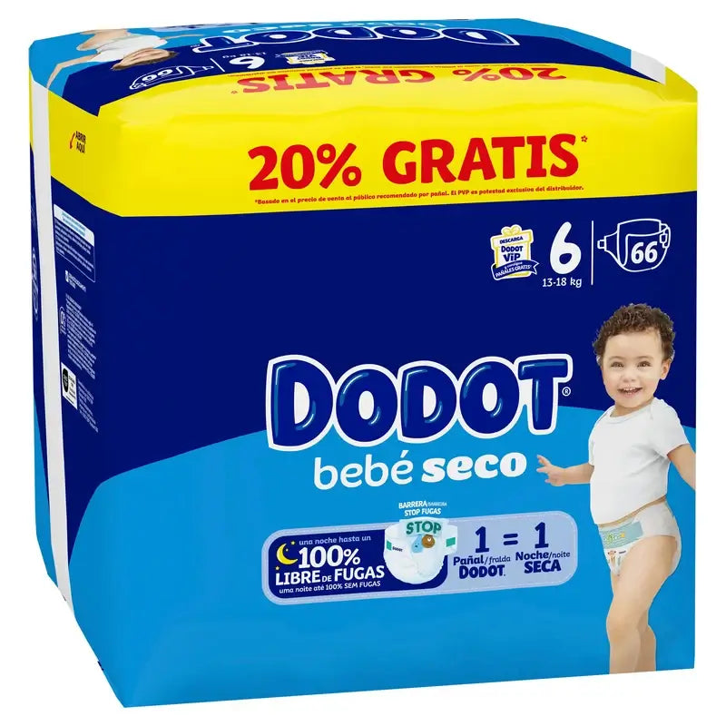 Dodot Baby Dry Size 6, 13Kg-18Kg, 66 Nappies