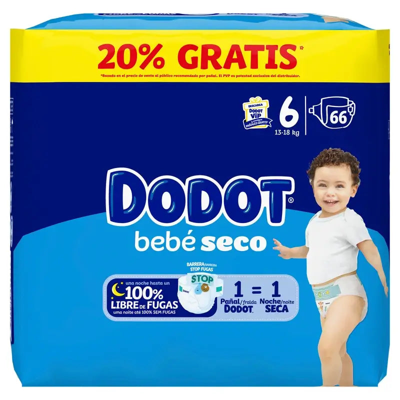 Dodot Baby Dry Size 6, 13Kg-18Kg, 66 Nappies