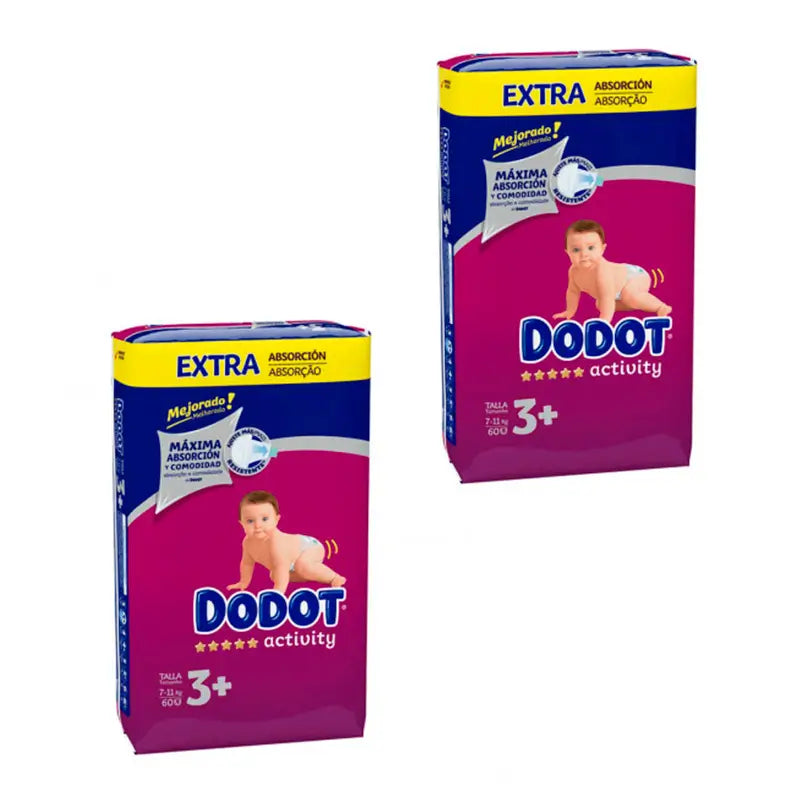 Dodot Pack 2X Activity Nappy Size 3 (7-11Kg), 60 Units