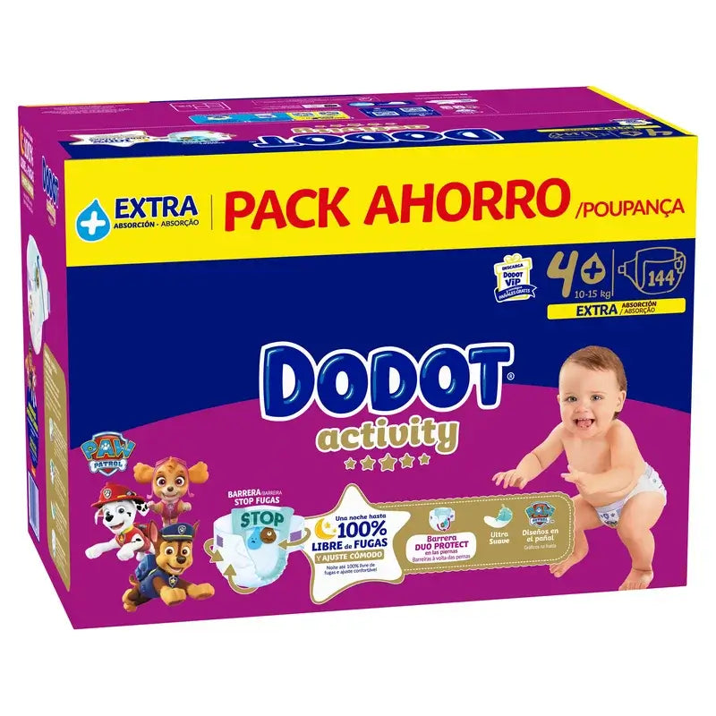 Dodot Activity Size 4+, 10kg-15kg, 144 Nappies