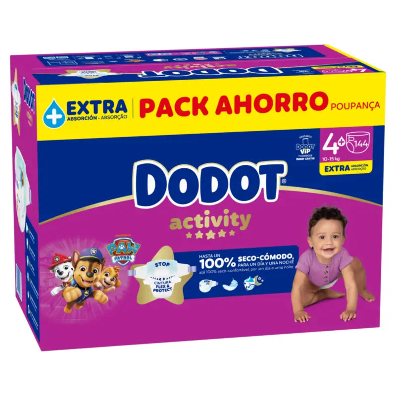 Dodot Activity Size 4+, 10kg-15kg, 144 Nappies