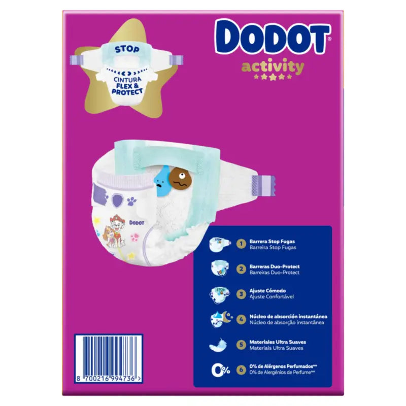 Dodot Activity Size 4+, 10kg-15kg, 144 Nappies