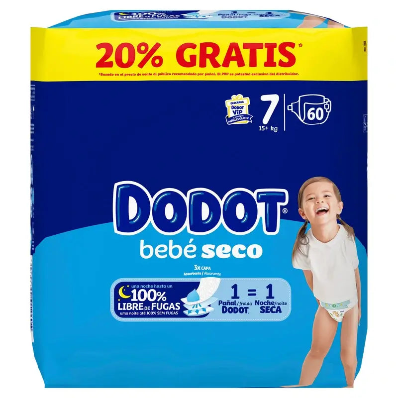 Dodot Baby-Dry Nappies Size 7, 15Kg+ , 60 nappies