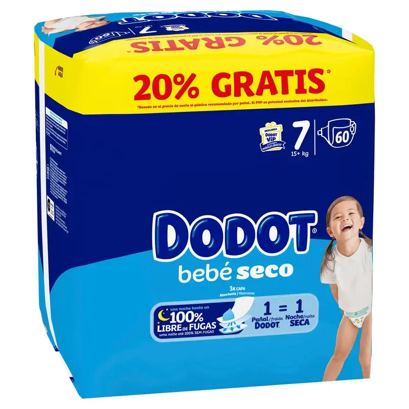 Dodot Baby Dry Size 7, 15Kg+, 60 Nappies