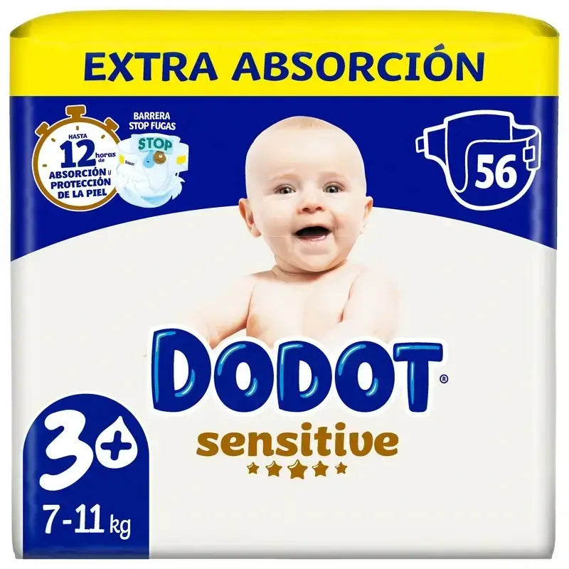 Dodot Sensitive Extra Jumbo Nappy Size 3+, Pack 2 x 56 Nappies