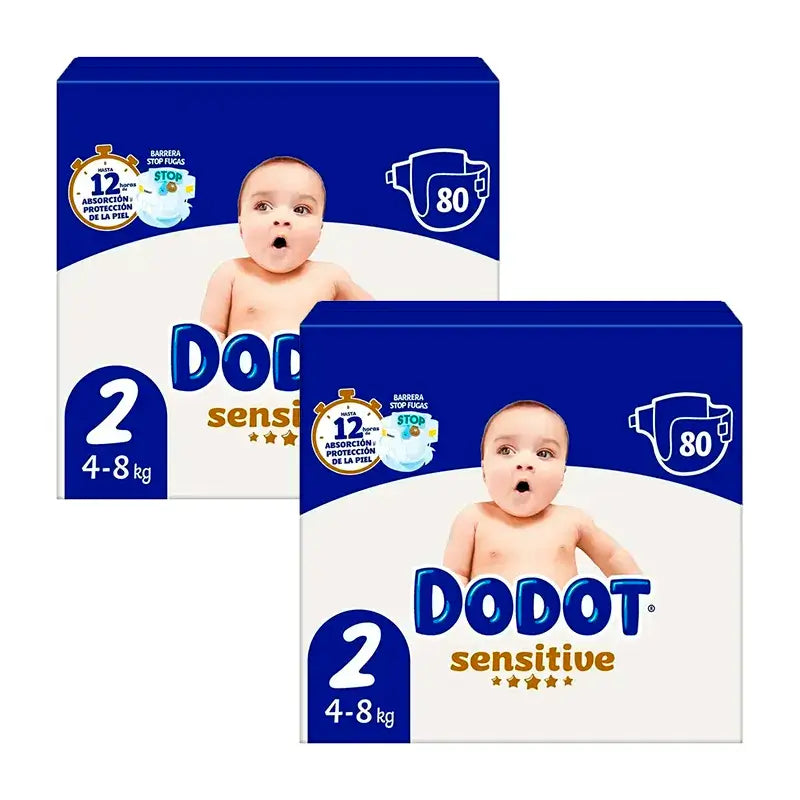 Dodot Pack 2X Sensitive Newborn Nappy Size 2, 160 pcs.
