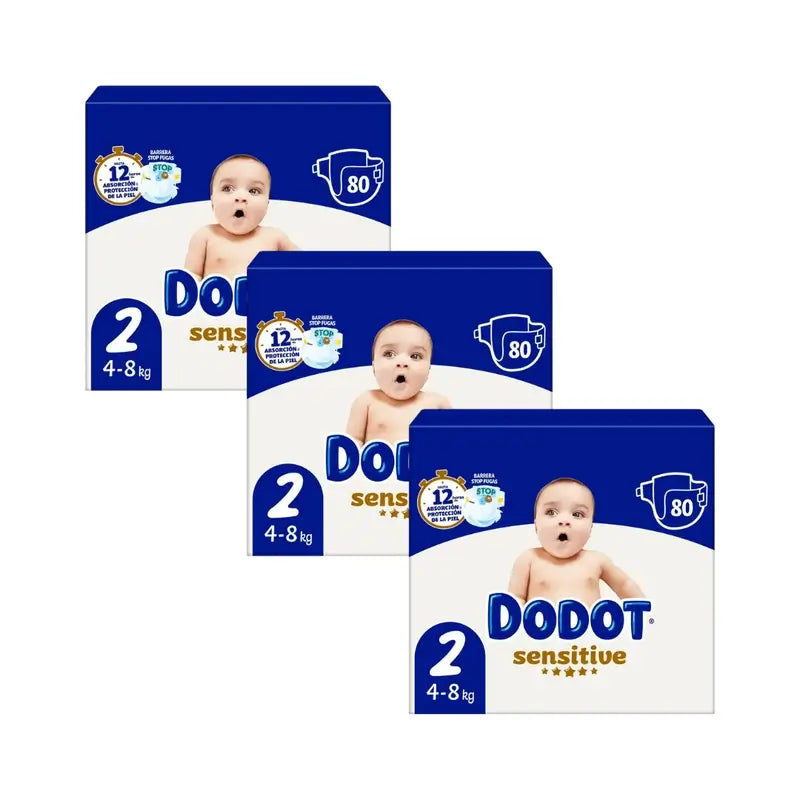 Dodot Pack 3X Sensitive Newborn Nappy Size 2, 240 Units