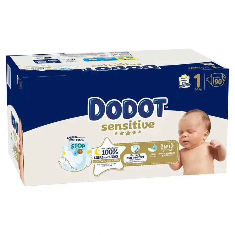 Dodot Sensitive Size 1, 2kg-5kg, 180 Nappies + Dodot Pure Aqua 288 Wipes