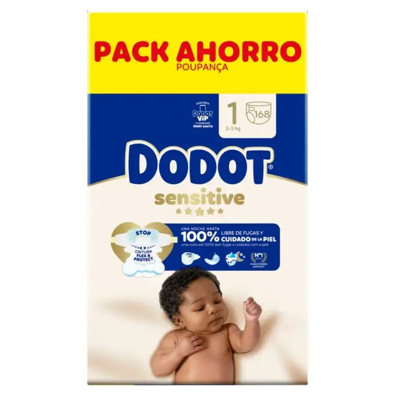 Dodot Sensitive Size 1 Nappies 2–5 kg, Pack of 2 × 168