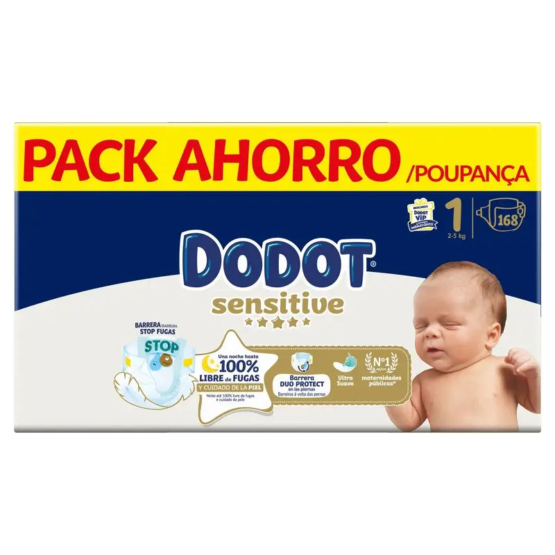 Dodot Sensitive Size 1, Nappies, 2Kg-5Kg , 168 pcs