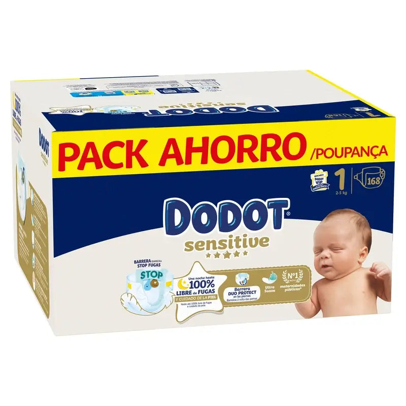 Dodot Sensitive Size 1, Nappies, 2Kg-5Kg , 168 pcs