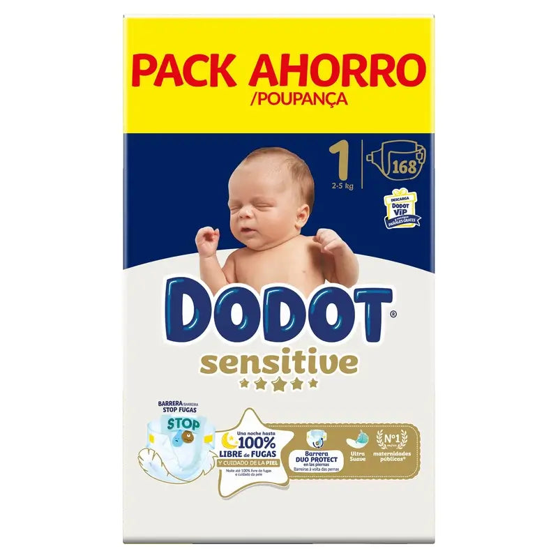 Dodot Sensitive Size 1, Nappies, 2Kg-5Kg , 168 pcs