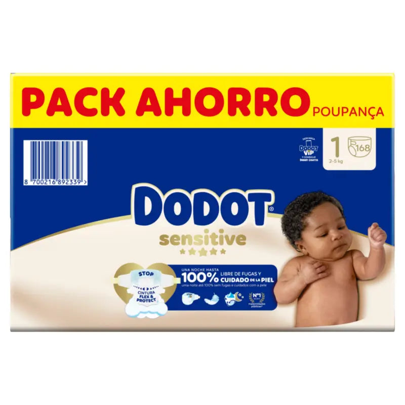 Dodot Sensitive Size 1, Nappies, 2Kg-5Kg , 168 pcs