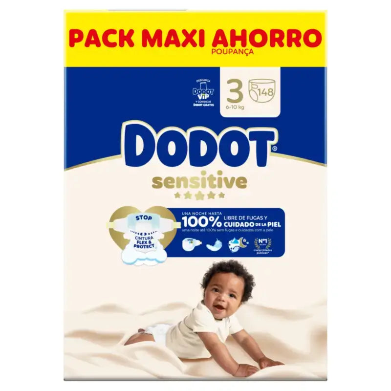 Dodot Sensitive Size 3 Nappies 6–10 kg, Pack of 2 × 148
