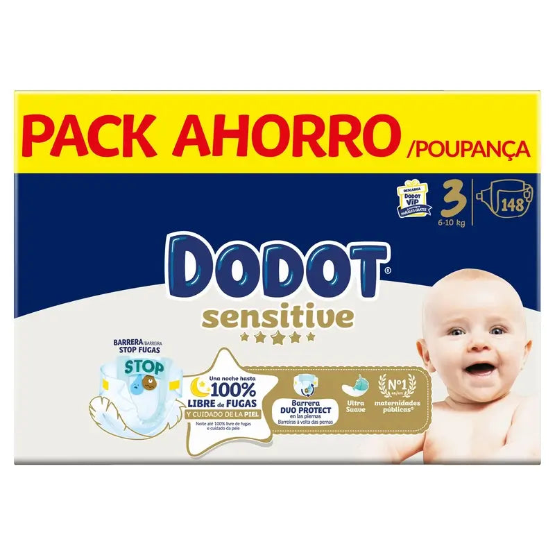 Dodot Sensitive Size 3, Nappies, 6Kg-10Kg , 148 pcs