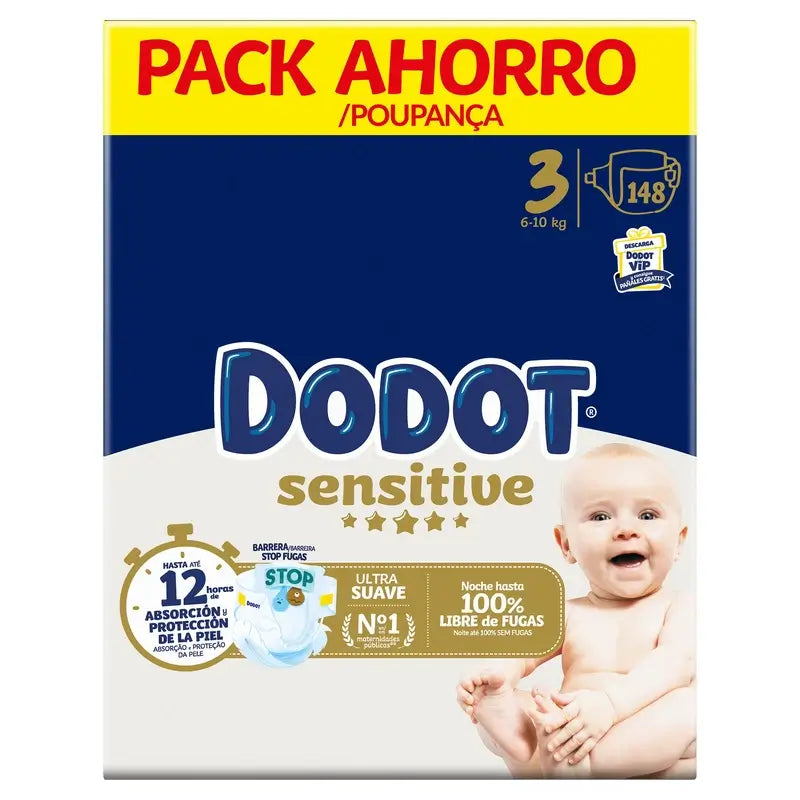 Dodot Sensitive Size 3, Nappies, 6Kg-10Kg , 148 pcs